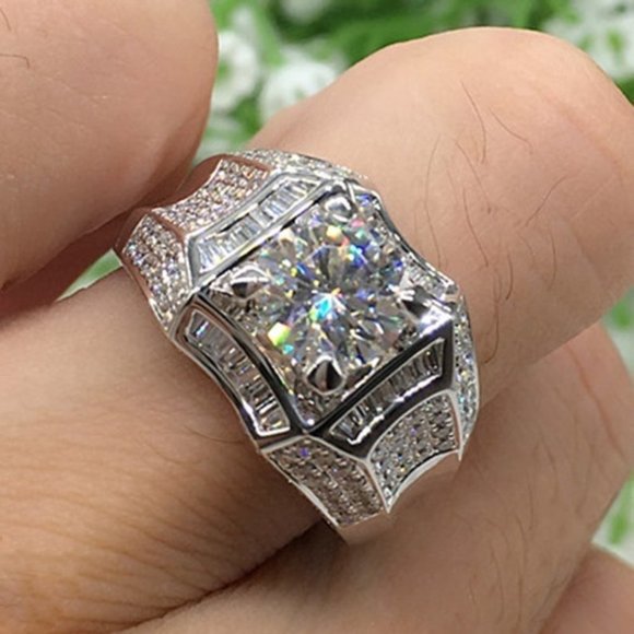 🎁 Dainty Fever Glitter Zircon Chunky Wedding Luxury Ring for Man, P1232 - Picture 2 of 7